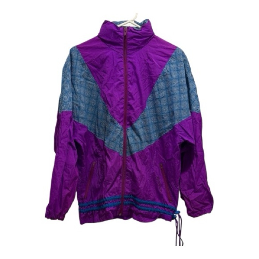 Vintage Reebok 90s Windbreaker Jacket Purple Teal Colorblock Nylon Zip Up